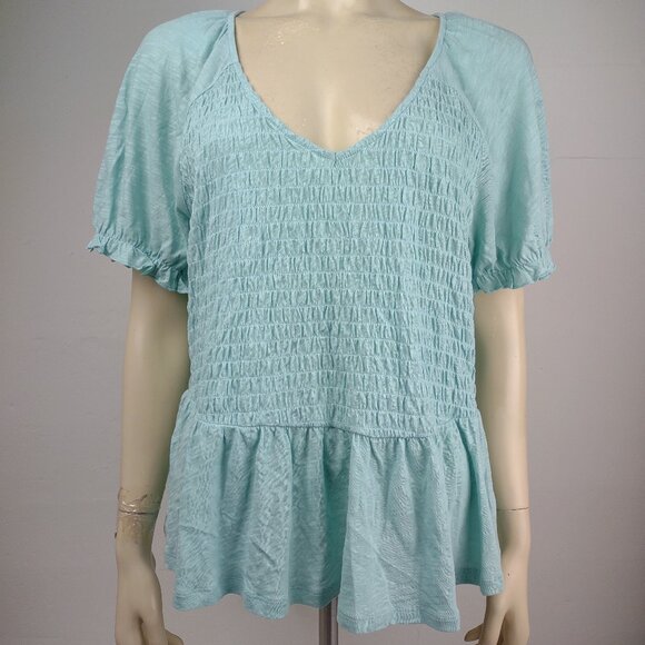 NWT Torrid teal green smocked waist peplum top blouse ladies womens 1X - Picture 1 of 9